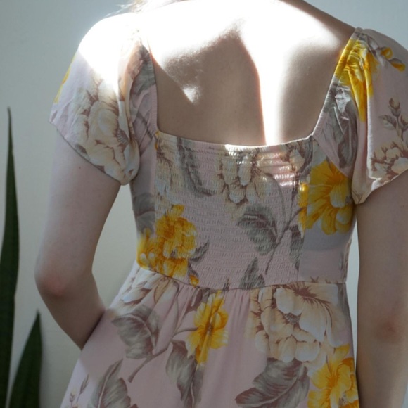 Cream Forever 21 floral skirt baby doll puffer sleeve mini dress short sleeve - Picture 10 of 12